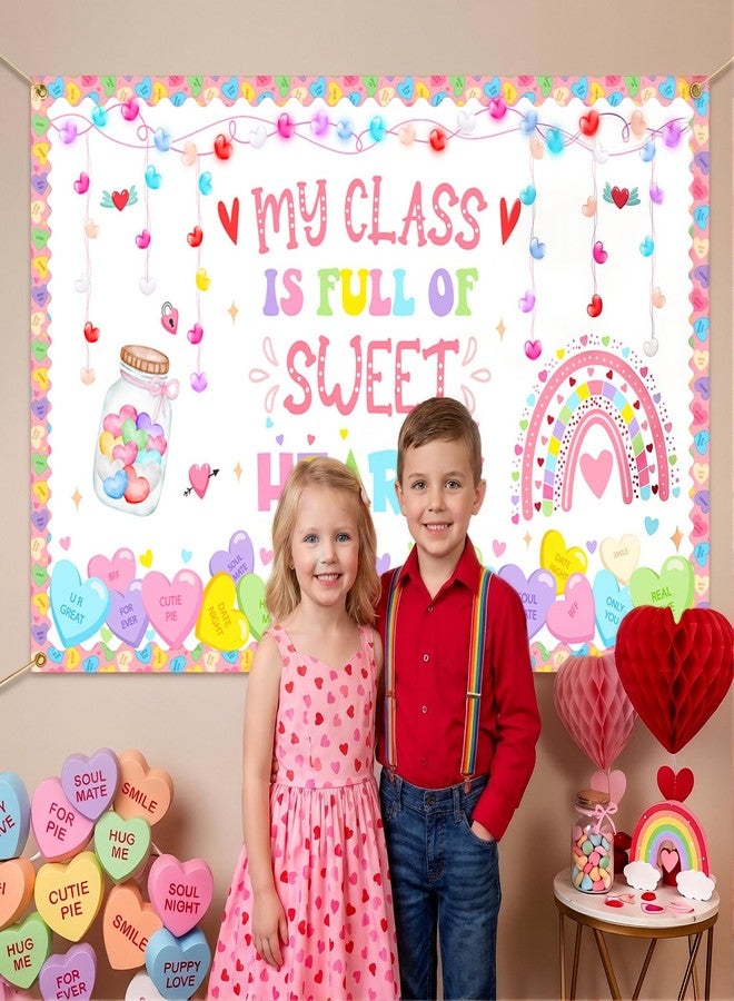 Mocsicka My Class is Full of Sweethearts Backdrop Banner Valentine's Day Decorations for Classroom Party Happy Valentines Day Teacher Student School Banner Decorations 70.8 x 43.3 Inch (Colorful) - Image 3